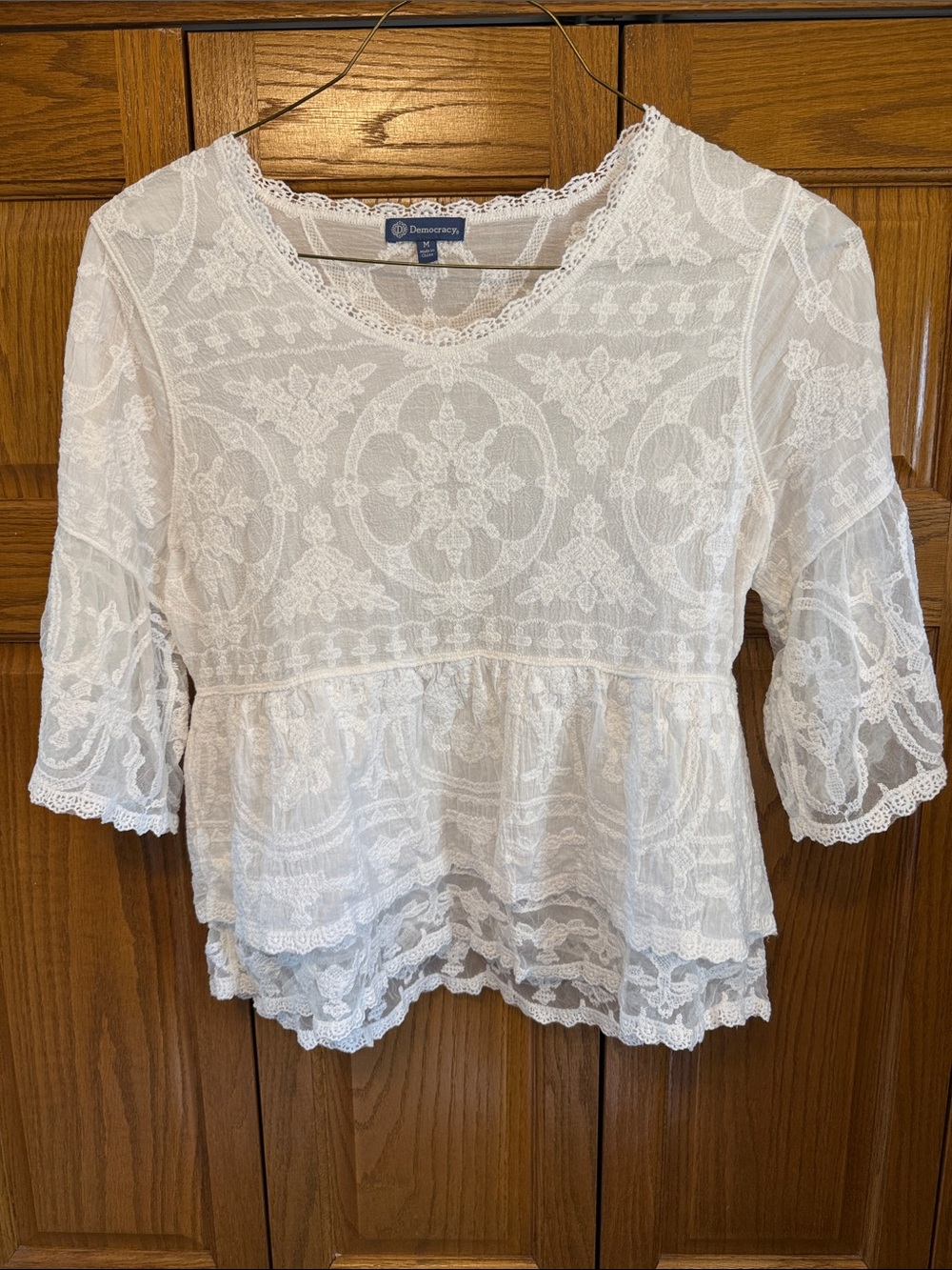 Democracy White Lace Peplum Blouse